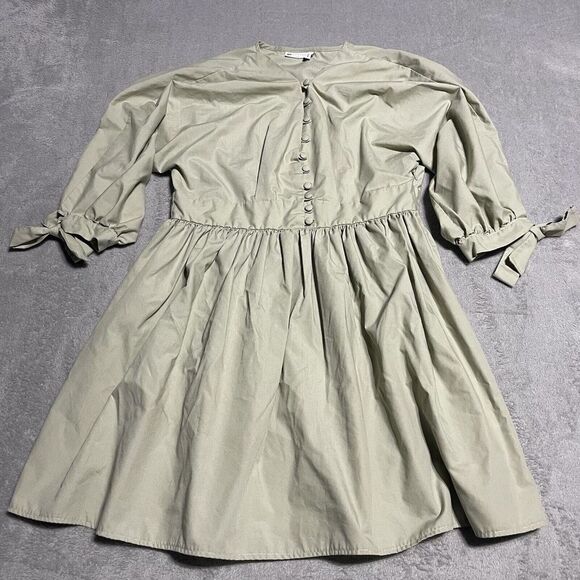 Asos Design Dress Womens 8 Green Puff Sleeve Ties Detail‎ Mini Button Front - Picture 1 of 10
